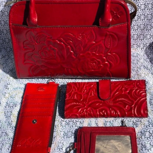 TWO PATRICIA NASH ROSE TOOLED LEATHER SATCHEL HANDBAGS AND ACCESSORIES - Picture 2 of 5